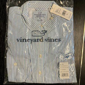 NWT Vineyard Vines Harbor Shirt Dress Size 16 Cover Up (Ocean Breeze/White)